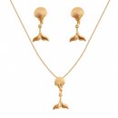 Conjunto Corrente Brincos Rabo Baleia Banho Ouro 18k
