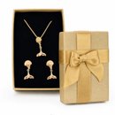 Conjunto Corrente Brincos Rabo Baleia Banho Ouro 18k