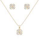 Conjunto Corrente Brincos Flor Zircônias Banho Ouro 18