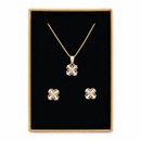 Conjunto Corrente Brincos Flor Zircônias Banho Ouro 18
