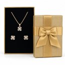 Conjunto Corrente Brincos Flor Zircônias Banho Ouro 18