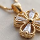 Conjunto Corrente Brincos Flor Zircônias Banho Ouro 18