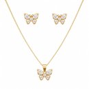 Conjunto Colar Brincos Borboleta Banho De Ouro 18k