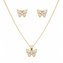 Conjunto Colar Brincos Borboleta Banho De Ouro 18k