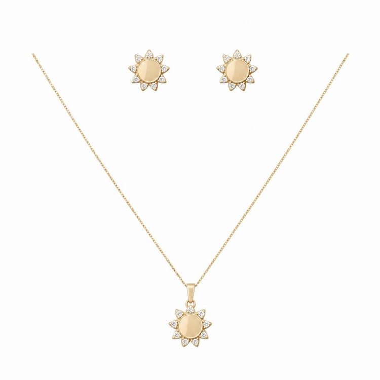 Conjunto Brincos Corrente Sol Banho De Ouro 18k