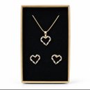 Kit Colar Brinco Coração Pedra Retângulo Banho Ouro 18