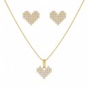 Kit Colar Brinco Coração Quadriculado Banho Ouro 18k