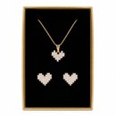 Kit Colar Brinco Coração Quadriculado Banho Ouro 18k