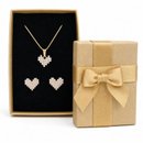Kit Colar Brinco Coração Quadriculado Banho Ouro 18k