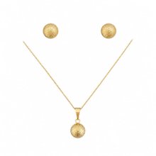 Conjunto Colar Brincos Bola Pequena Banhado Ouro 18k