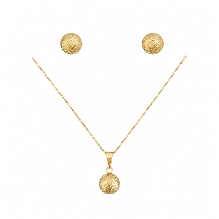 Conjunto Colar Brincos Bola Pequena Banhado Ouro 18k