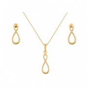 Conjunto Corrente Brincos Infinito Banho De Ouro 18k
