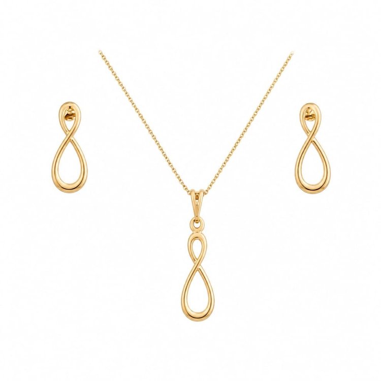 Conjunto Corrente Brincos Infinito Banho De Ouro 18k