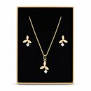 Conjunto Brincos Corrente Folhas Pedra Banho Ouro 18k