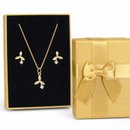 Conjunto Brincos Corrente Folhas Pedra Banho Ouro 18k