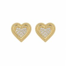 Brinco Coração com Zircônias Banho de Ouro 18k