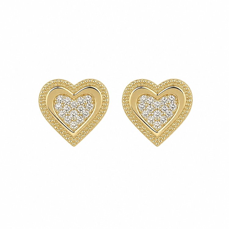 Brinco Coração com Zircônias Banho de Ouro 18k