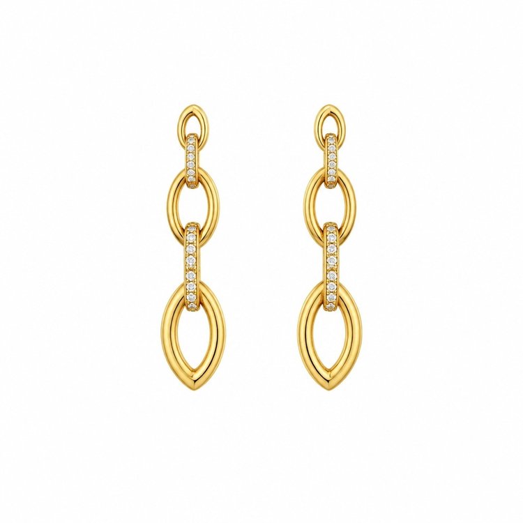 Brinco Comprido Elos com Zircônias Banho de Ouro 18k
