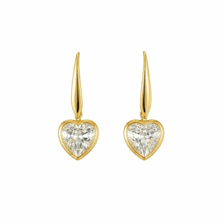 Brinco Grancho Coração Zircônia Folheado 18k
