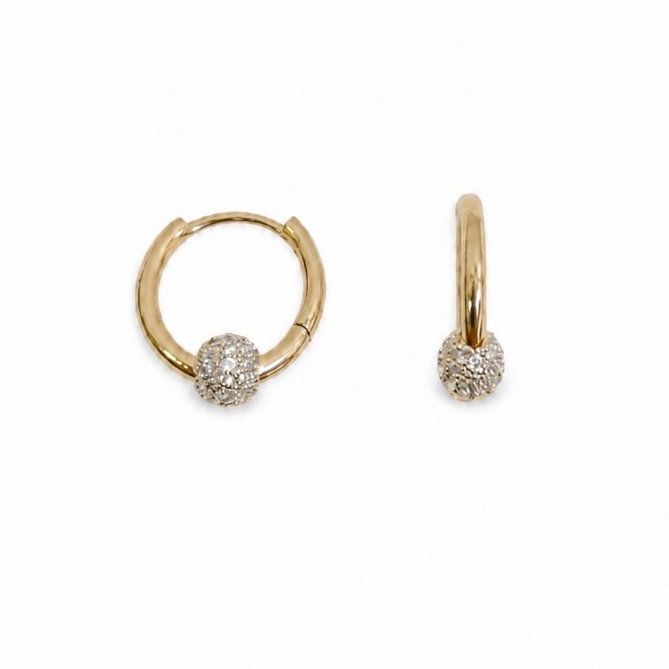Brinco Argola Bola Zircônias Banho de Ouro 18k