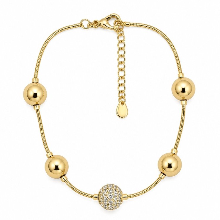 Pulseira Bolas Pedras Zircônias Brilhante Folheado 18