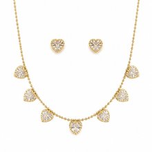 Conjunto Colar Brincos Coração Pedra Zircônia Banhado