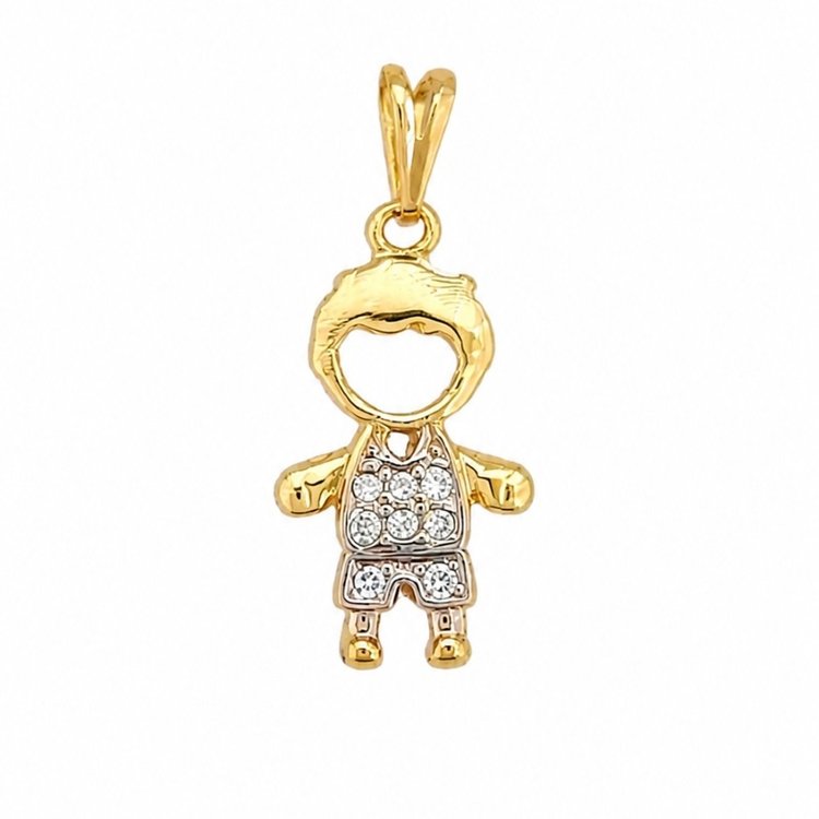 Pingente Menino para Mãe/avó Banho de Ouro Pedras