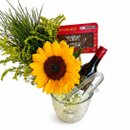 Balde de Gelo com Girassol e Mini Vinho e Chococard
