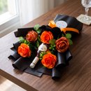 Buquê Com Vinho Mateus e Rosas Laranjas