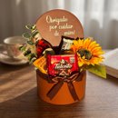 Box Gratidão com Girassol, Vinho E Chocolate