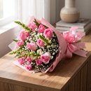 Buquê 12 Rosas Cor de Rosa Primor Rosé 