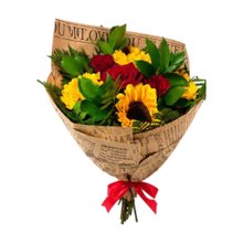 Buquê 6 Rosas Vermelha 6 Girassol 