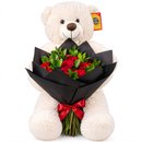 ursinho 80cm com buque de 12 rosas vermelhas
