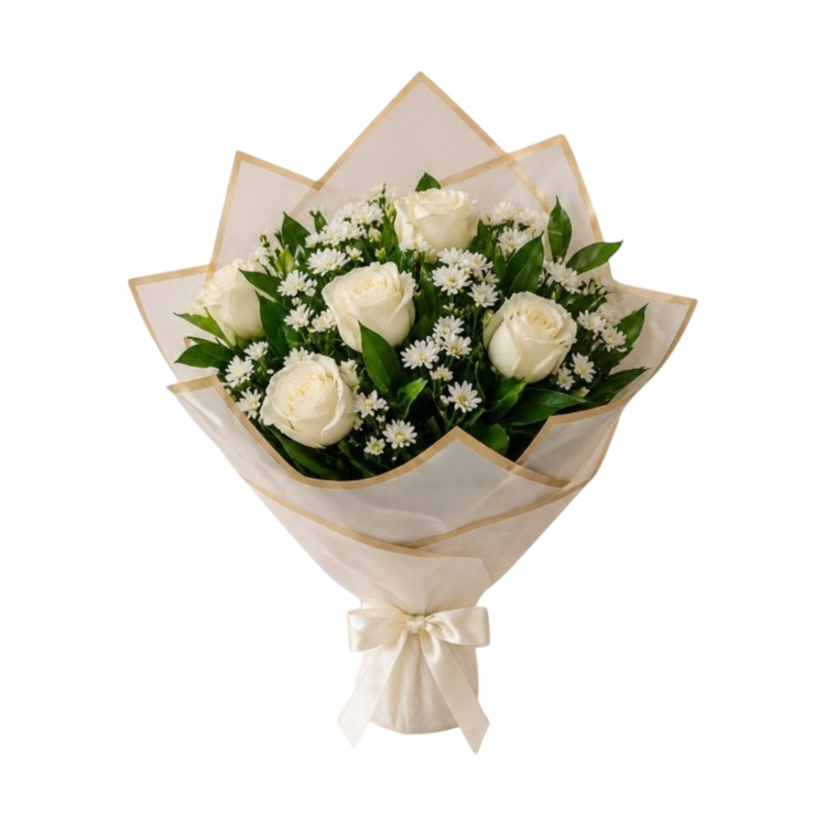 Buquê Amor Classico Com 6 Rosas Branca