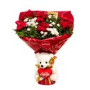 Doce Encanto 6 Rosas, Ferrero Rocher e  Mini Urso