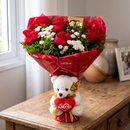 Doce Encanto 6 Rosas, Ferrero Rocher e  Mini Urso