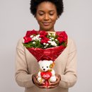 Doce Encanto 6 Rosas, Ferrero Rocher e  Mini Urso