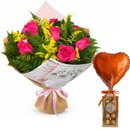 Buquê Com 6 Rosas Pink e Ferrero & Balão