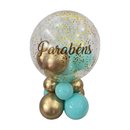 Balão de Parabéns Dourado e Verde Água