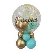 Balão de Parabéns Dourado e Verde Água