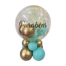 Balão de Parabéns Dourado e Verde Água