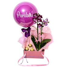 Box Premium Mini Orquídea Natural, Chocolate e Balão