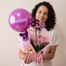 Presente Mini Orquídea Natural, Chocolate e Balão