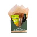 Cesta Feliz Aniversário Cerveja, Copo e Salgadinho