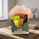 Cesta Feliz Aniversário Cerveja, Copo e Salgadinho