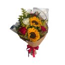 Buquê 2 Girassóis 4 Rosas e Complementos.