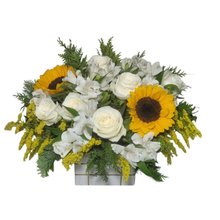 Arranjo de Rosas e Girassóis 