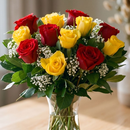 Buque de Rosas Vermelhas e Rosas Amarelas no Vidro