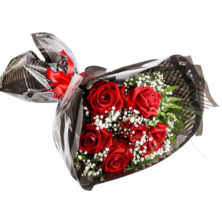 Buquê Black de 6 Rosas Vermelhas