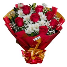 Buquê 7 Rosas com Alstromérias